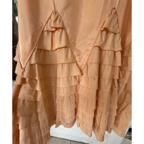Antique 30's Peach Taffeta Satin Beaded Ruffled Dress AS IS TLC Size XS/S - Picture 4 of 16